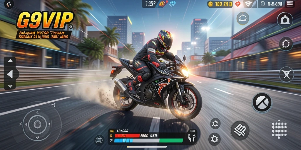 Tampilan gameplay G9VIP yang menegangkan dan penuh aksi balapan motor.