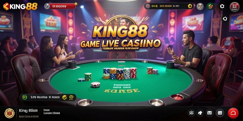 Screenshot KING88 menampilkan dealer profesional dan gameplay Live Casino yang menarik.