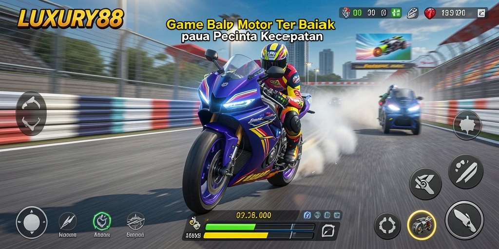 Tampilan gameplay balap motor yang mendebarkan dan realistis.