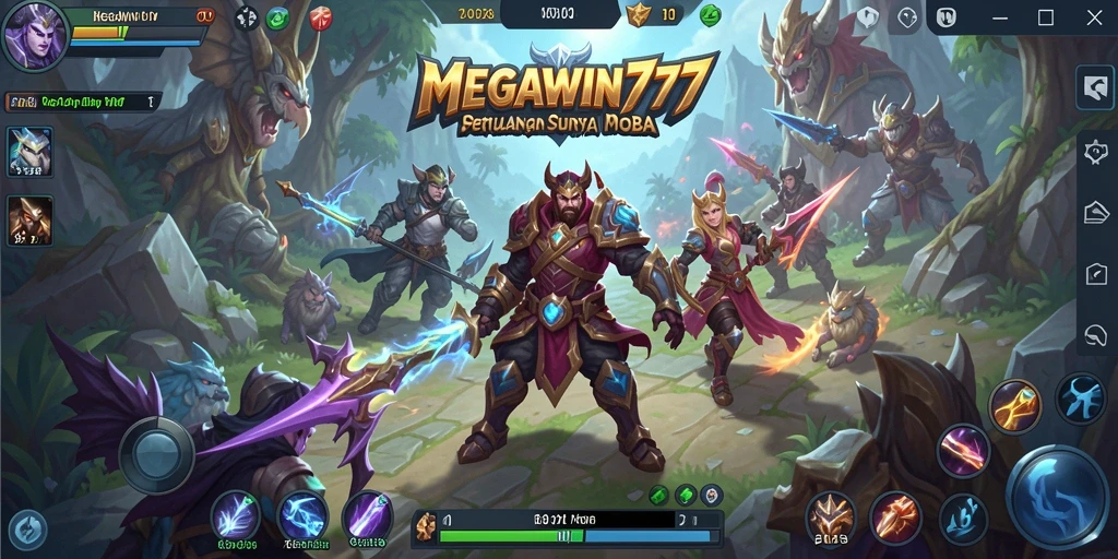 Tampilan gameplay seru dari MEGAWIN777 dalam pertempuran MOBA.
