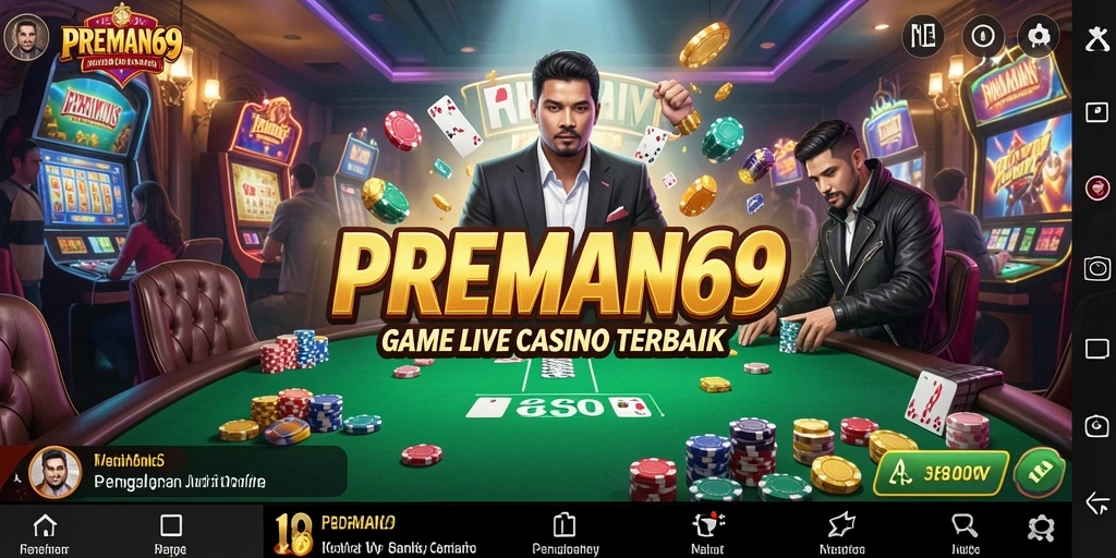 Screenshot gameplay PREMAN69 yang memperlihatkan dealer dan tabel permainan.
